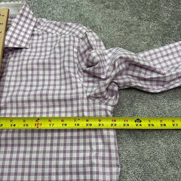 Robert Graham Button Down Shirt Men 16 Large Purple White Check Cotton Flip Cuff - Picture 14 of 16